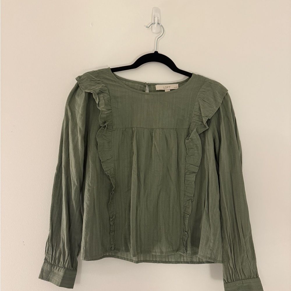 NWT LOFT Green Ruffled Blouse